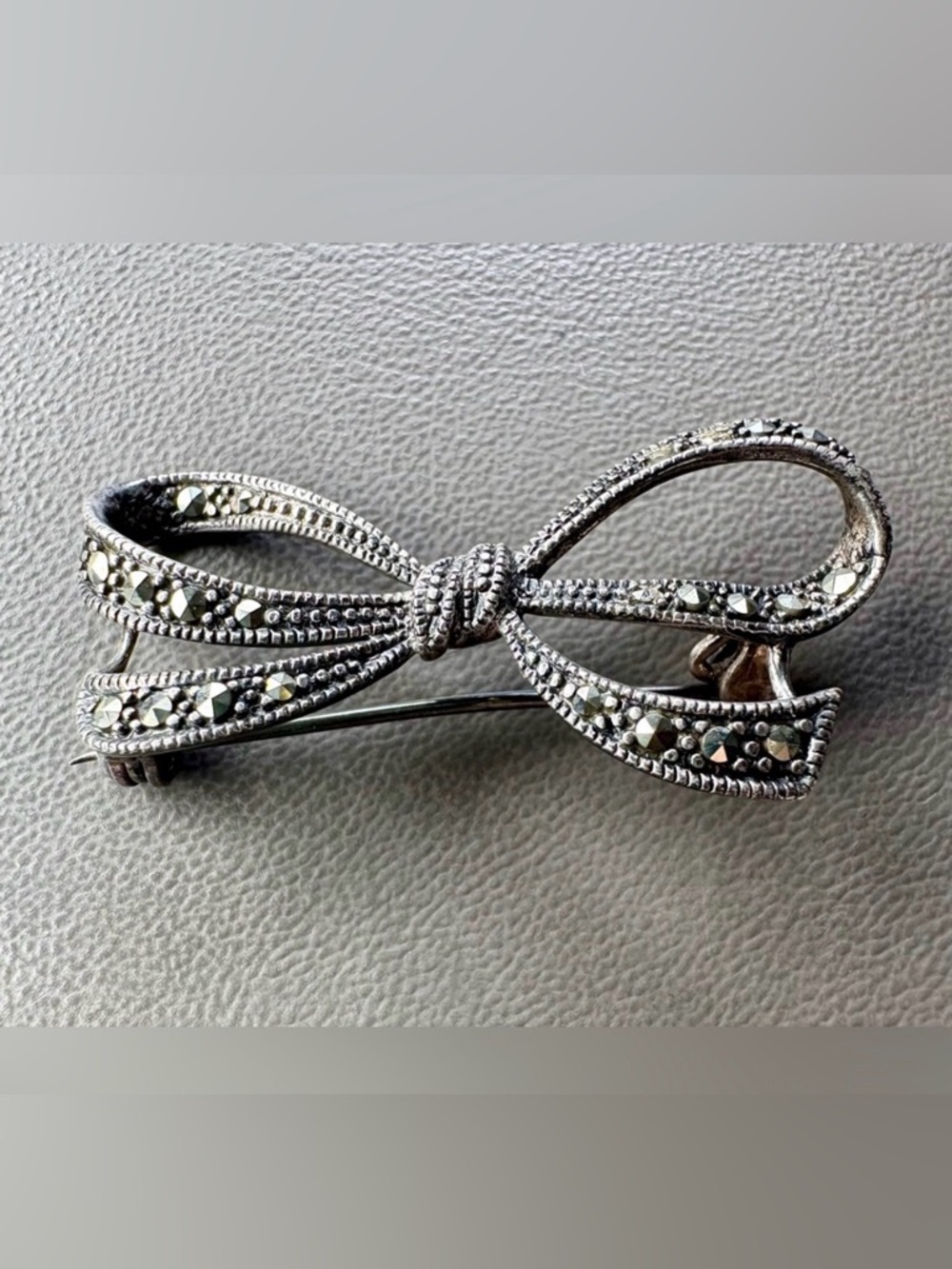 Vintage Marcasite and 925 Sterling Silver Bow Brooch Pin, Excellent Condition!